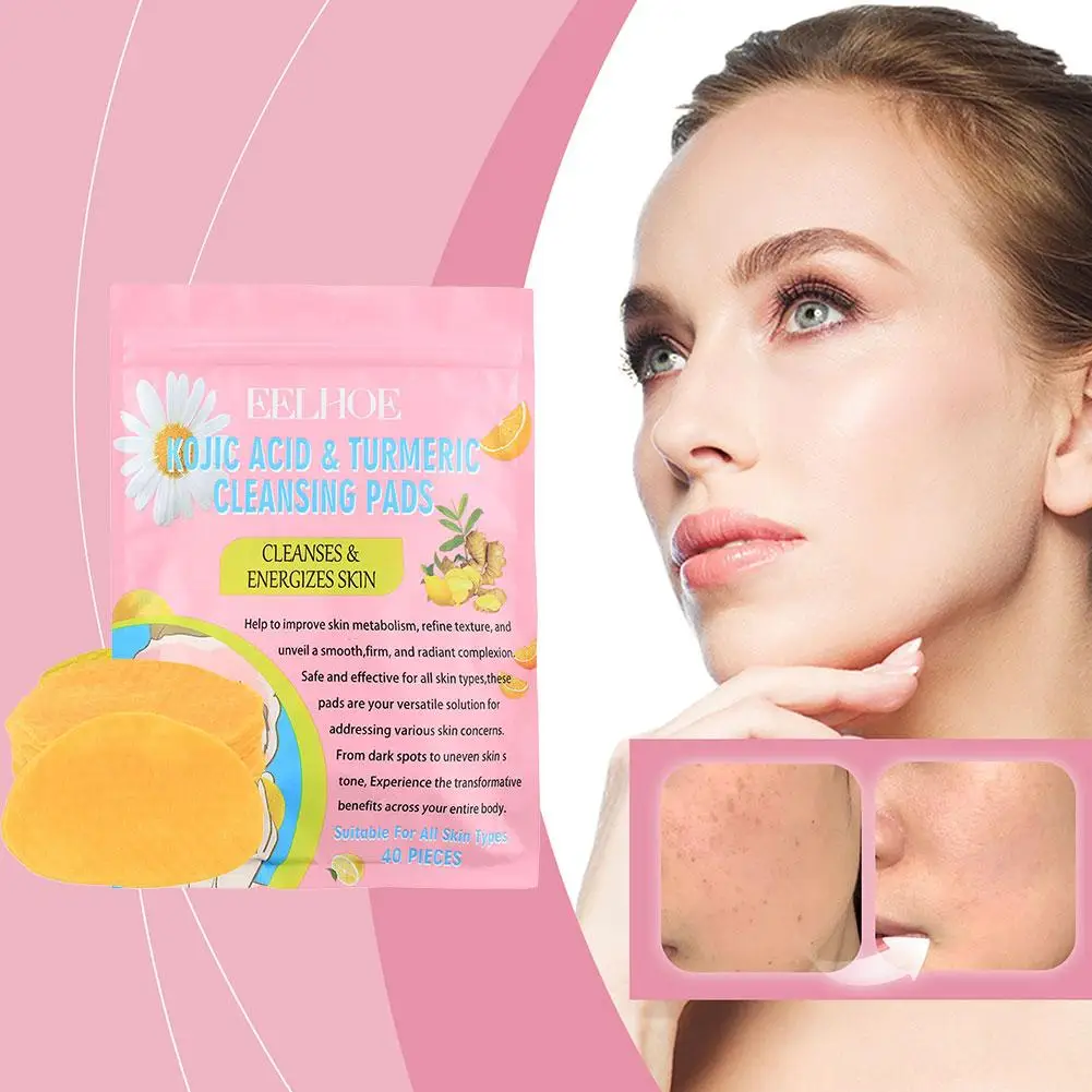 40pcs Turmeric Kojic Acid Cleansing Pads Exfoliating Pads Facial Sponges For Cleansing Exfoliating Daily Cleaning Skin Care Gift