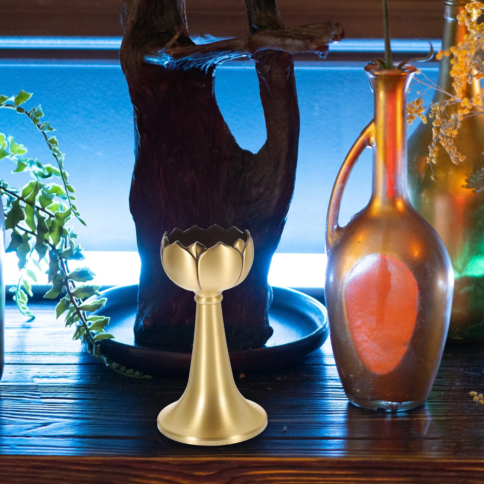 

Lotus Candlestick Decorative Holder Brass Tea Light Stand Religious Supply Home Votive Wax Base