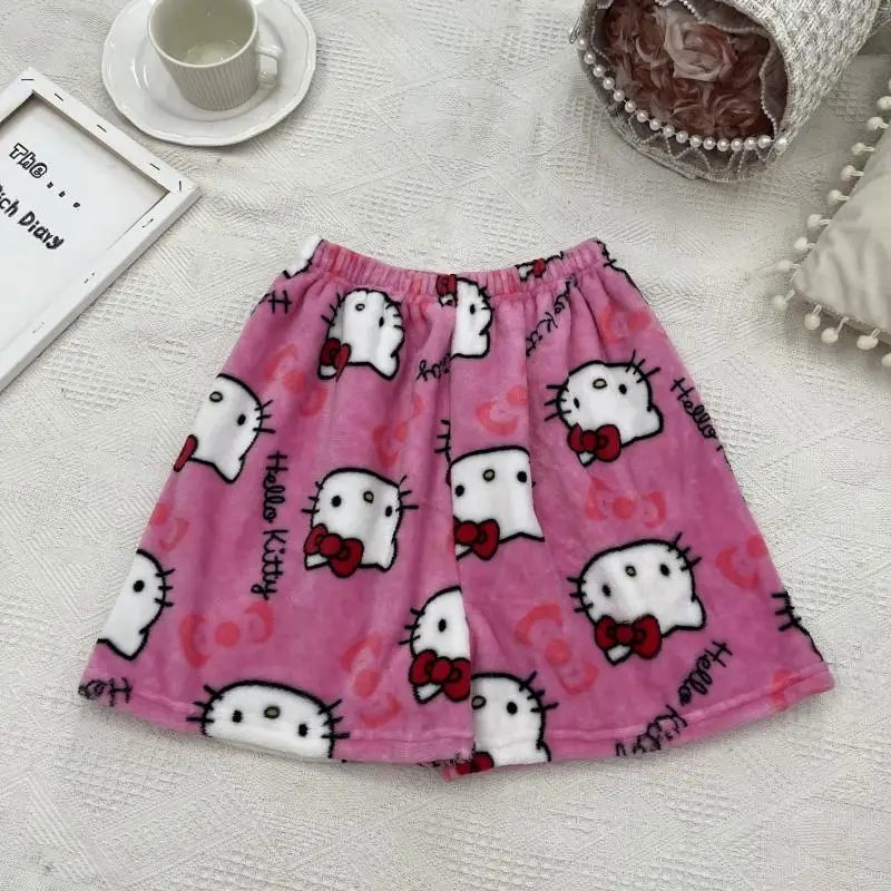 2024 New Miniso Hello Kitty Summer Athletic Shorts Pants Kawaii Y2K Flannel Ladies Winter Pajama Pants Girl Gift Women Home Pant