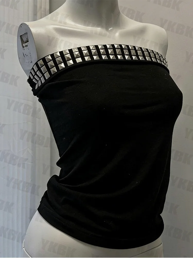Summer Studded Party Club Daily Sexy Slim Y2K Trendy Sleeveless Strapless Bandeau Crop Tube Top Women's Casual Fashion Clothes