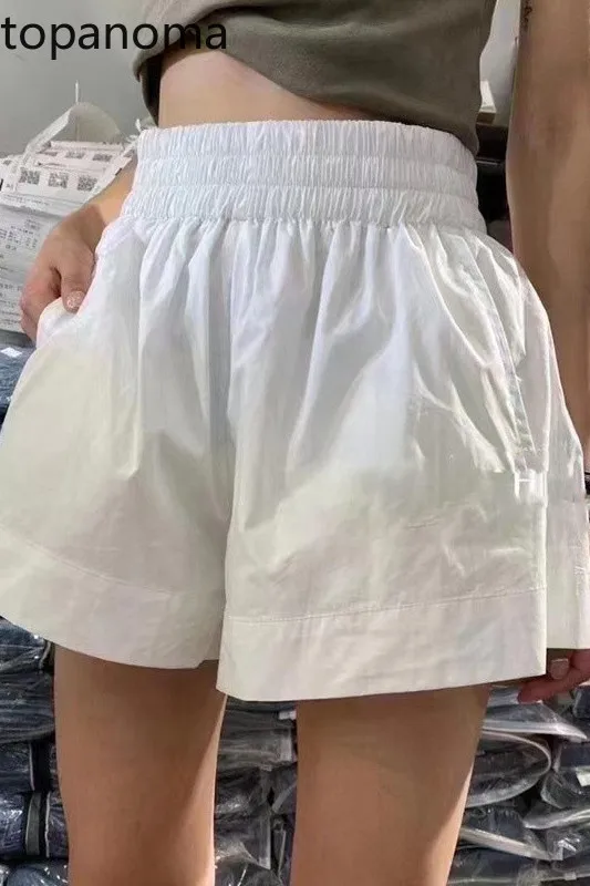

Topanoma 2025 Summer Black White Puffy Shorts Pants Three Fashionable Versatile High Waist Hanging Silk Smooth Women Pants