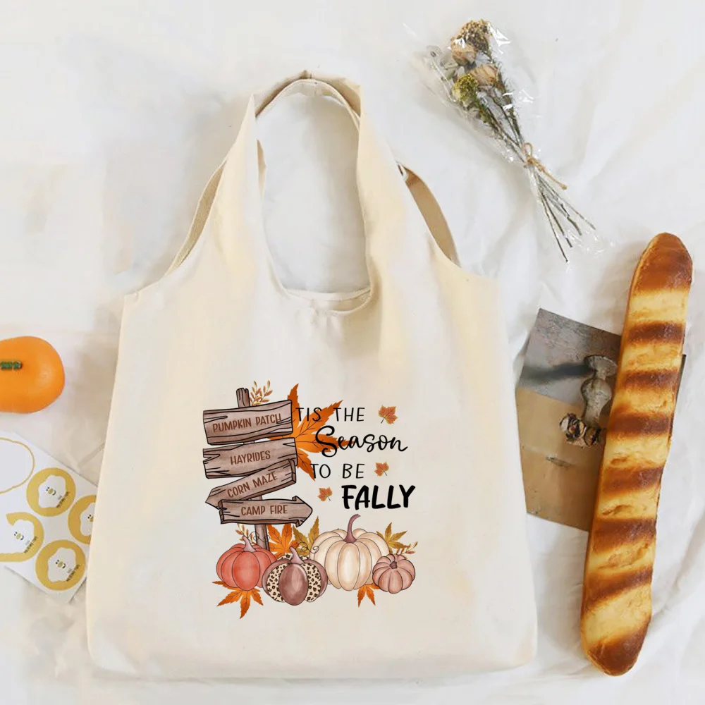 Pumpkin Spice & Jesus Christ Print Shouder Bag Fall Thanksgiving Halloween Canvas Bags Autumn Festive Tote Handbag Gift for Her