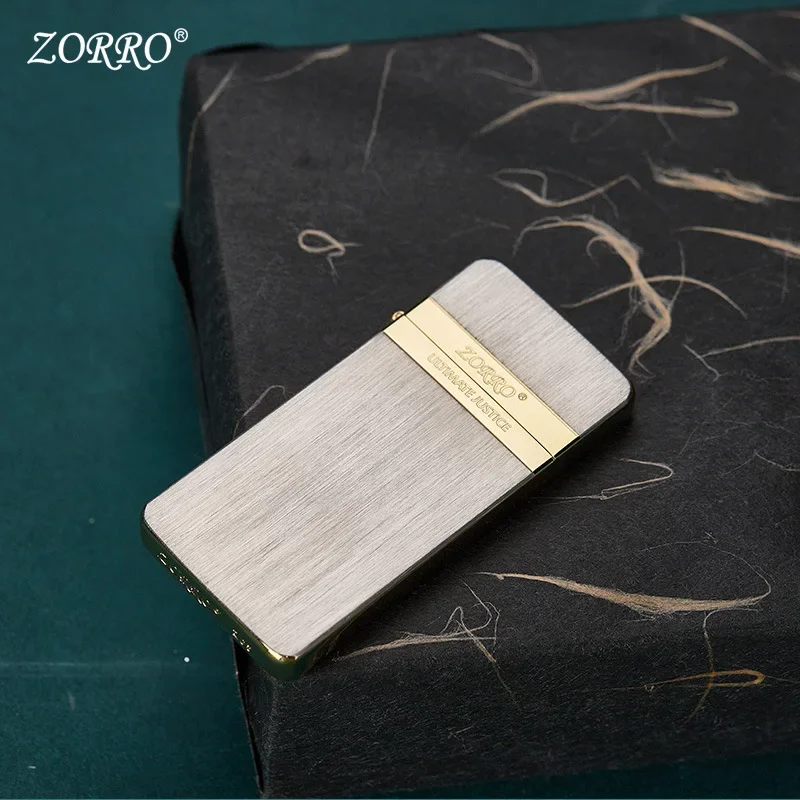 New Zorro Ultra-thin Pure Copper Mini Kerosene Lighter Portable Metal Windproof Grinding Wheel Lighter Cigarette Smoking Gadget