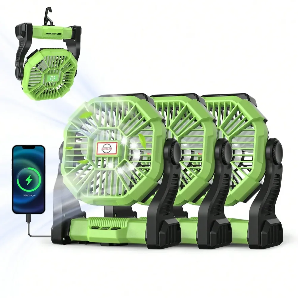 

Portable Camping Tent Fan With LED Light 10400mAh Rechargeable Battery Quiet Outdoor Fan And Power Bank For Travel, Hiking, Home