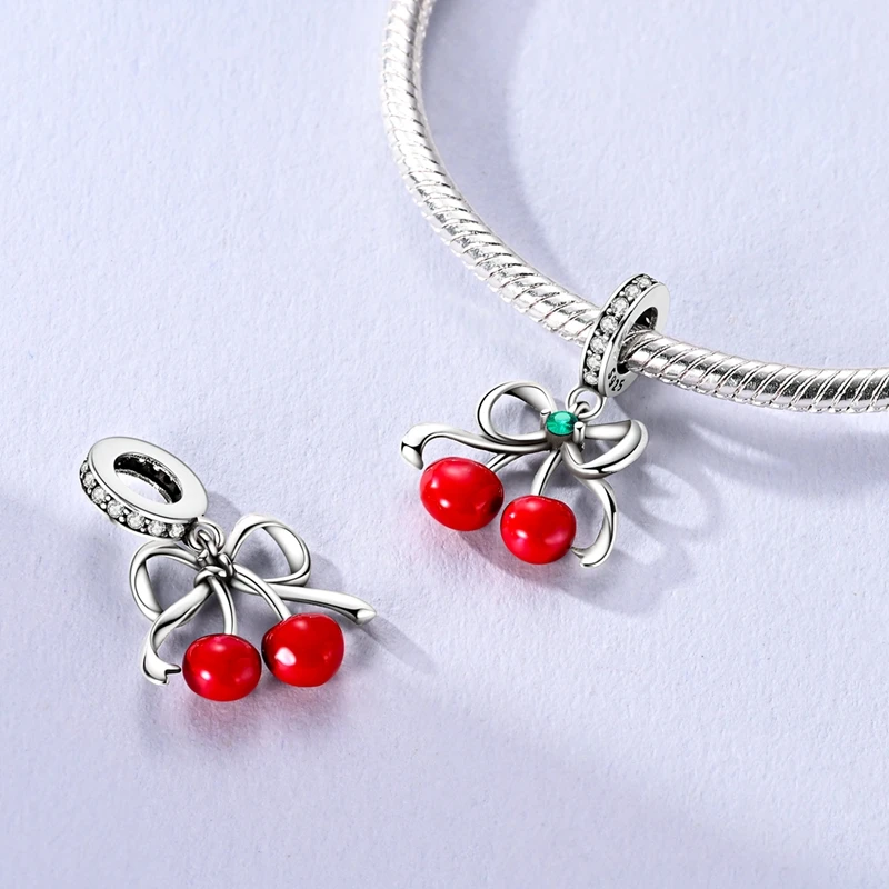 925 Sterling Silver Red Enamel Strawberry Dangle Charm Fruit Pendant Bead Fit Bracelets for Women Girls DIY Jewelry Making Gift - view 2