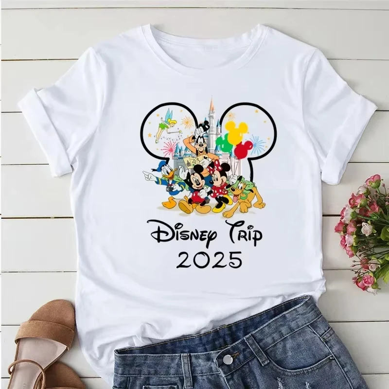 

2025 Disney Trip Graphic T-shirt Mickey Minnie Mouse Printed T Shirts Women Short Sleeve Clothing Fashion Female Streetwear Tops