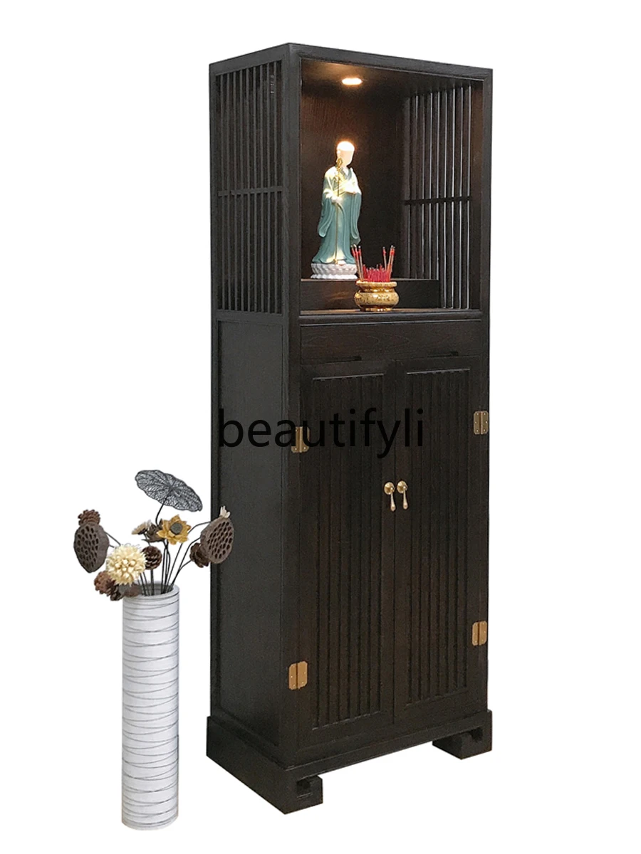 

New Chinese solid wood vertical cabinet with door God of Wealth cabinet simple Buddha statue offering Buddha cabinet