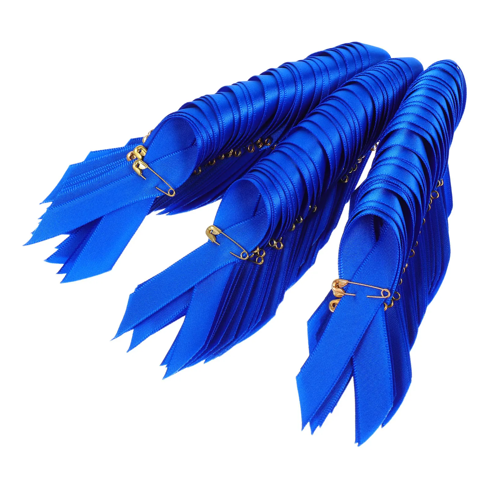 100Pcs Blue Satin Ribbon Safety Pins Breastpins Charity Brooches for Awareness Memorial DIY Craft Wrapping Anti Violence Events