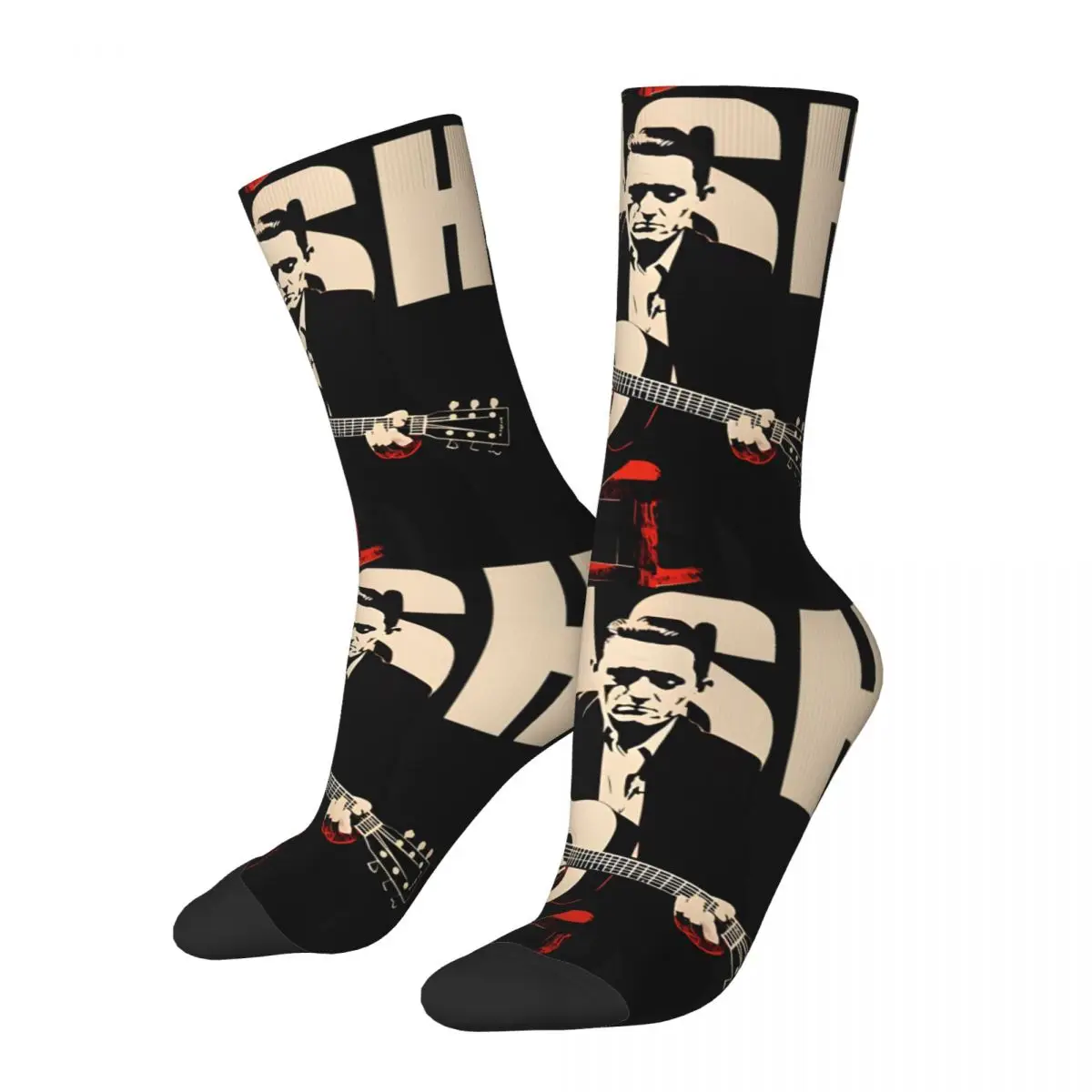 Funny Crazy Sock for Men Pop Music Hip Hop Vintage J-Johnny Cash Happy Seamless Pattern Printed Boys Crew compression Sock