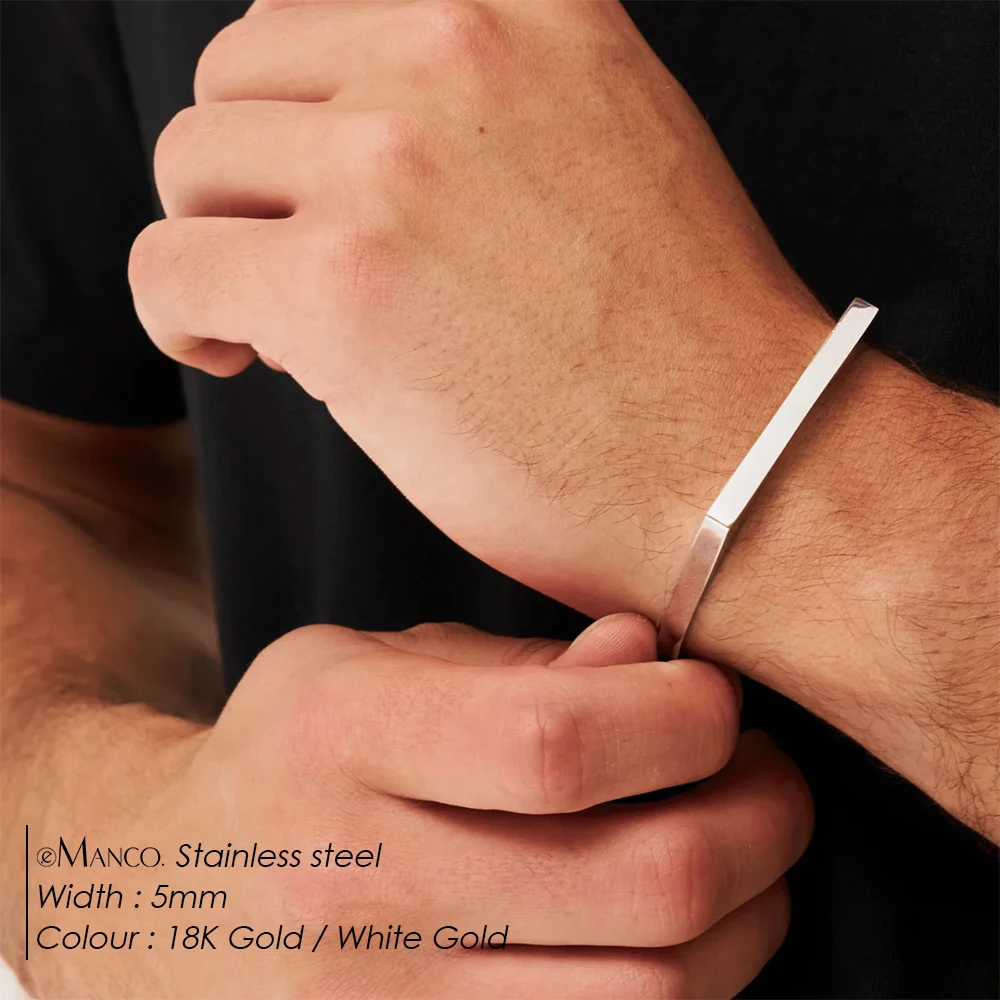 eManco Classic Open Bracelet Minimalist Stainless Steel Gold Plated Men\'s Bracelet Wholesale