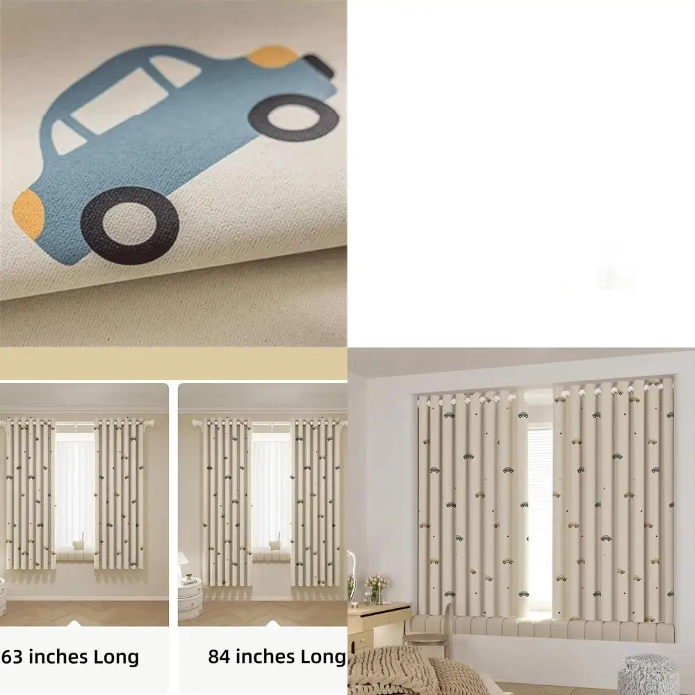 

Beige Cute Cars Grommet Curtains, 42x84 Inches, Room Darkening for Kids' Bedroom and Nursery