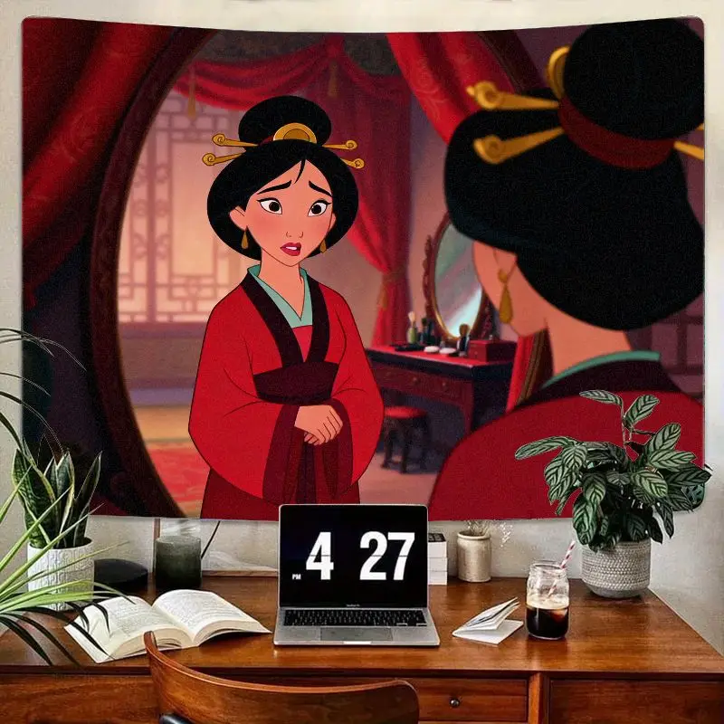 

1PC Mulan Tapestry, Disney Princess Red Dress Wall Art Decor, "Reflection" Scene Aesthetic Bedroom Living Room Polyester Hanging