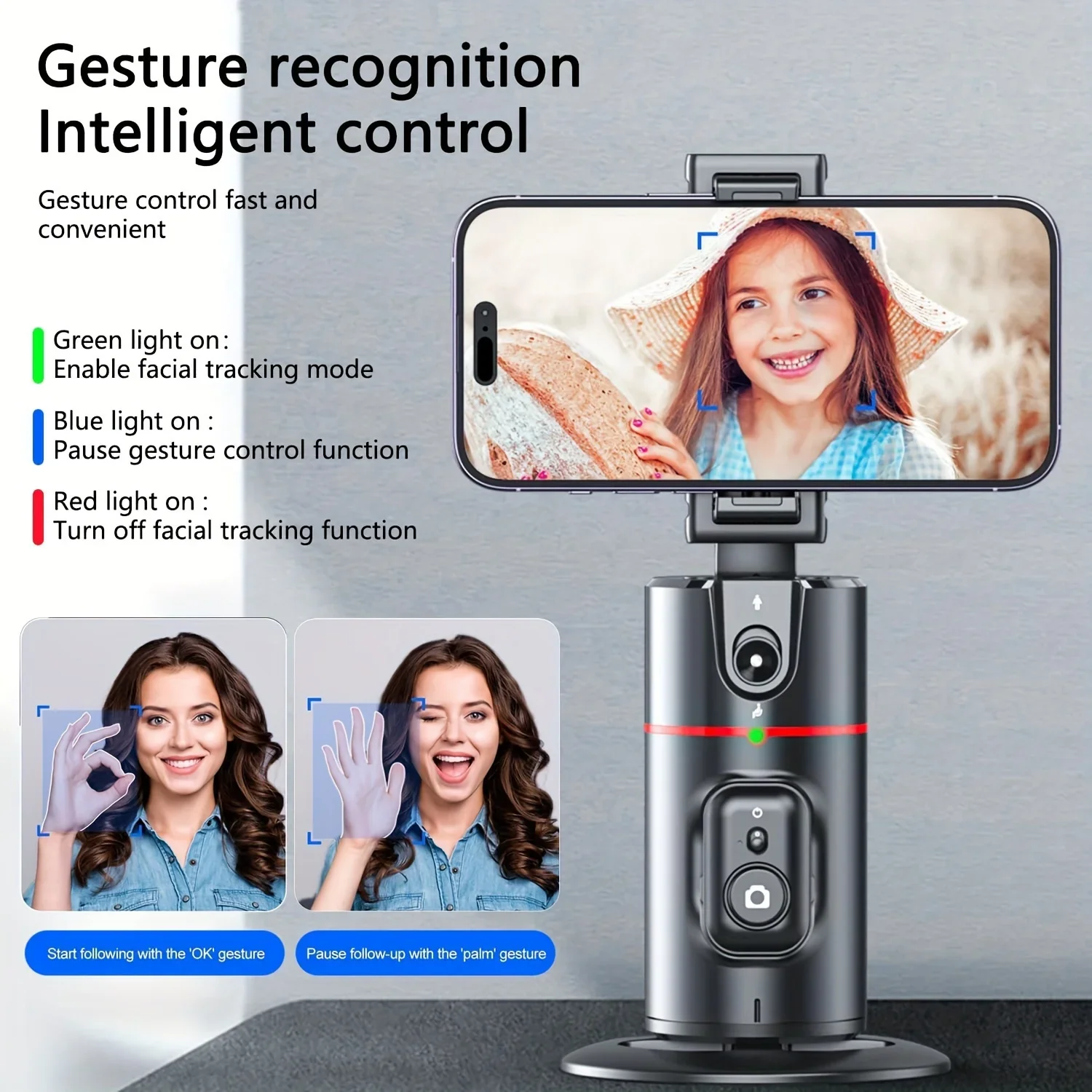 P02 360° Rotation Phone Holder Automatic facial recognition desktop phone holder for Tiktok Smartphone Live with Remote Shutter