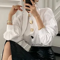 White Elegant Pearl Women Shirts Korean Sharp Corner Collar Loose Long Sleeve Ladies Blouse Y2k Fashion New Chic Female Tops - Image 4