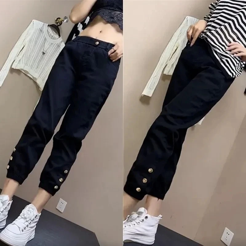 2024 neue koreanische Frühling Herbst Frauen Hosen elastische hohe Taille lose lässig gewaschene Harem Baumwolle Sports pants weibliche Hose