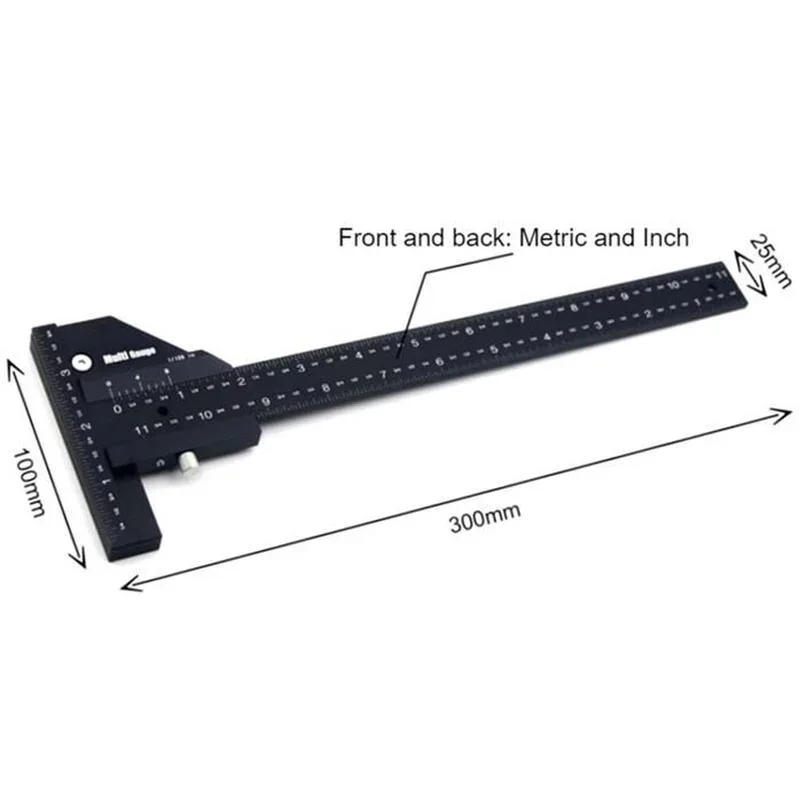 Alat Ukur T-Ruler dari Paduan Aluminium untuk Pertukangan Kayu, Kaliper Pengukur, Alat Penanda untuk Bengkel Tukang Kayu