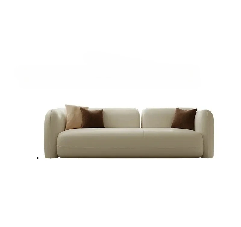 

B leather sofa light French retro cream style living room modern simple small apartment straight row