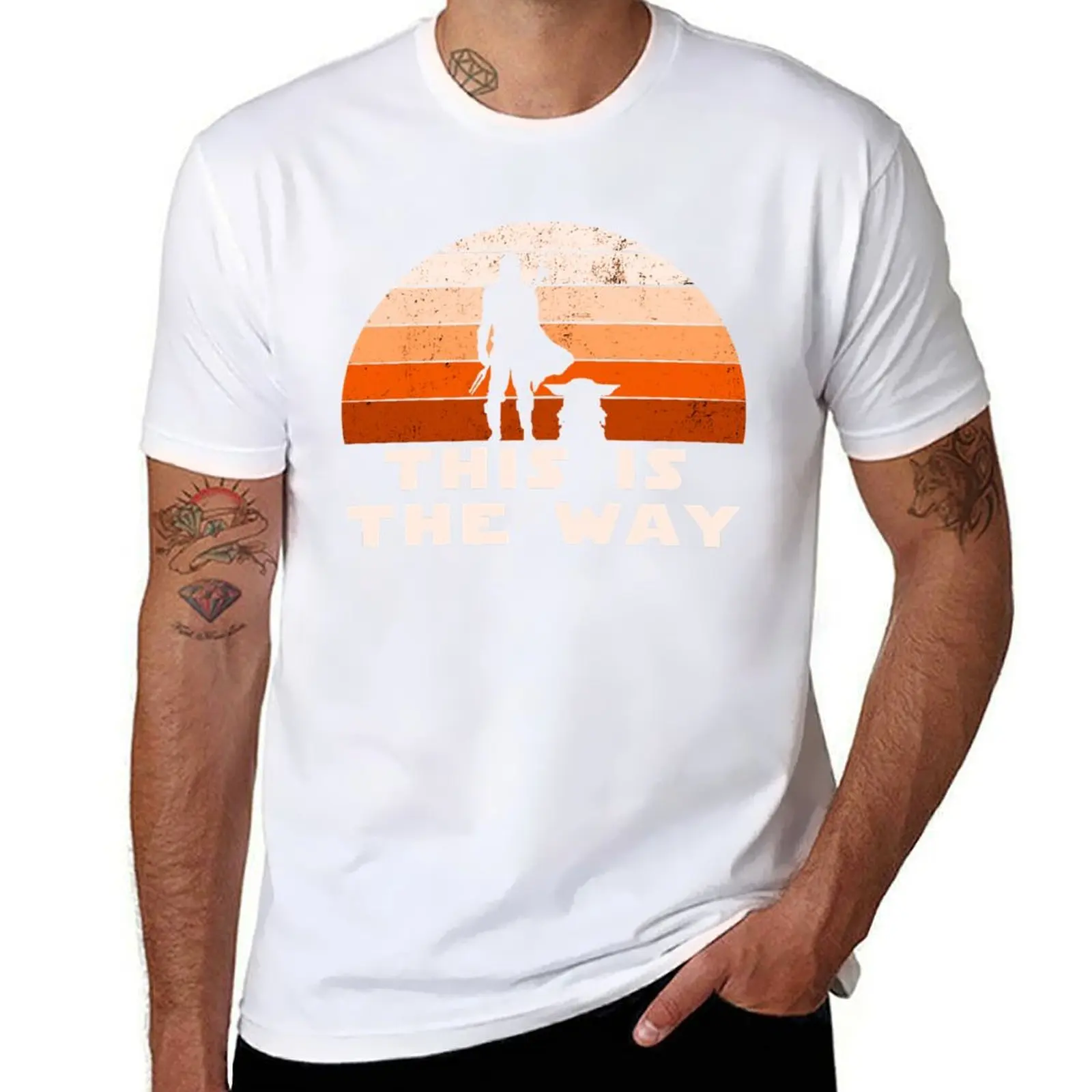 

Mando retro this is the way and the baby sunset T-Shirt man t shirt designer funny t shirts cotton T-Shirt