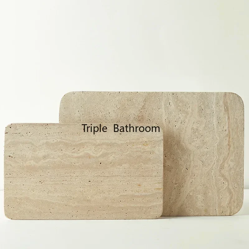 Beige Travertine Plate for Pastry Cheese Dessert Coffee Natural Marble Tray for Bathroom Soap Bottles Makeup Towel