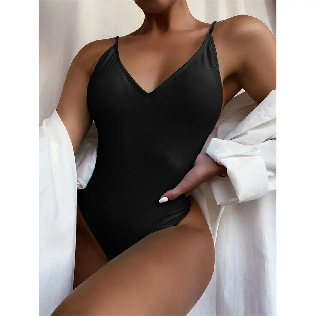 Sexy Badeanzug mit V-Ausschnitt und hoch geschnittenem Bein, der den Po betont, Damen-Badebekleidung, Badeanzug, Monokini V543 – Detail 14