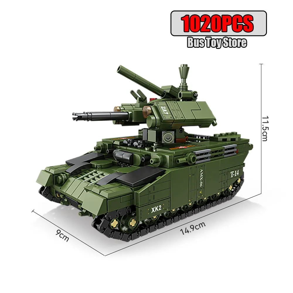 BMPT Terminator Tank KV-2 T-34 Tiger I WW2 Military Classic Model Building Blocks Bricks Boy Child Toys for Christmas Gifts