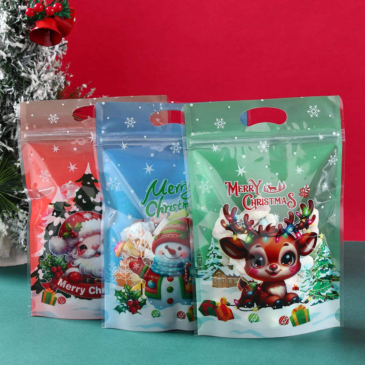 Christmas Snowman Santa Claus Self-seal Bag Navidad Natal Noel Elk Gift Bag Merry Christmas Decor For Home 2024 New Year 2025