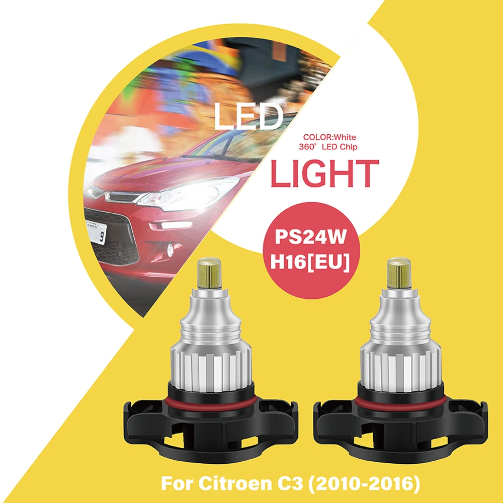 For Citroen C3 2010-2016 Auto Fog Lamp Accessories SUNKIA 2Pcs/Set 360° Auto Car LED Light Headlight Bulb