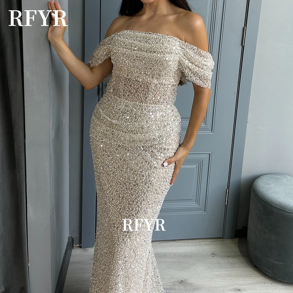 RFYR Kralen Avondjurken Glitter Prom Jurk Zeemeermin Feestjurk voor Arabische Vrouwen Parels Celebrity Jurk vestidos Aangepast