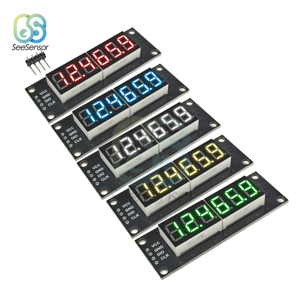 TM1637 0.36 inch 6-Digit 7-segment LED Digital Tube Display Control Module For Arduino 5V Microcontroller Serial Driver 46x14mm