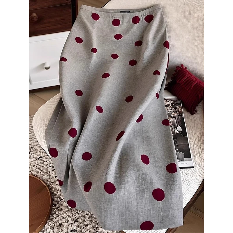 

Women Spring Summer Simplicity Polka Dot Printing High Waist Appear Thin Skirt Ladies Fashion Office Lady All-match A-line Skirt