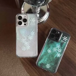 Winter Christmas Quicksand Glitter Case For iPhone 16 14 13 12 11 Pro Max 15 Plus 3D Snowflake Forest Flowing Transparent Cover