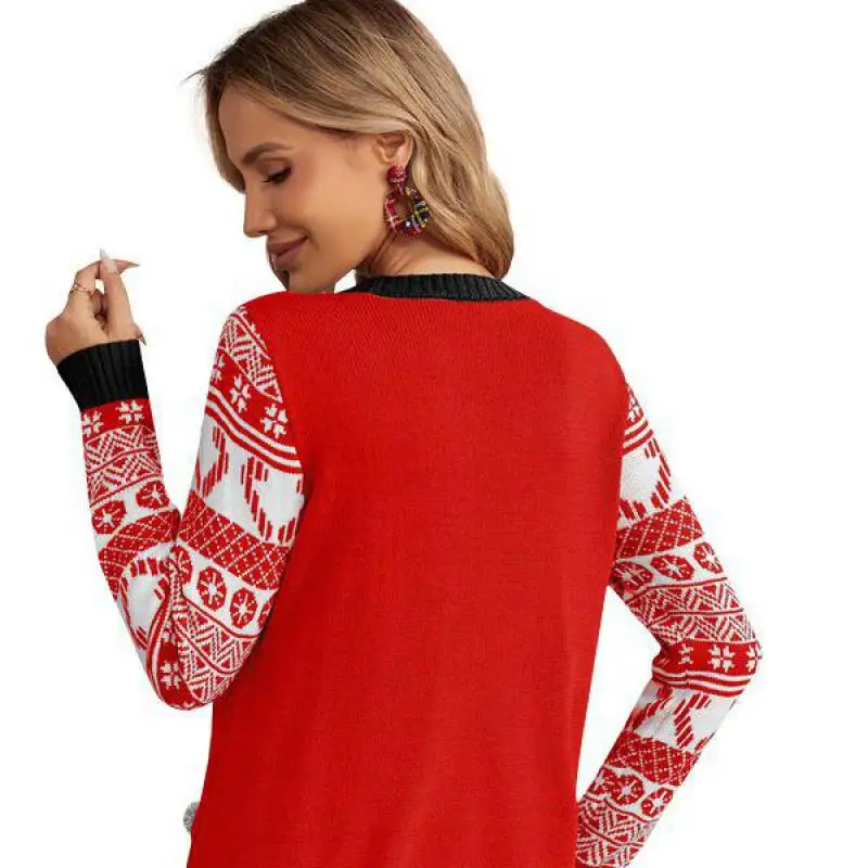 Autumn/winter New Jacquard Pullover Christmas Christmas Sweater Cartoon Kitten Embroidered Red Sweater