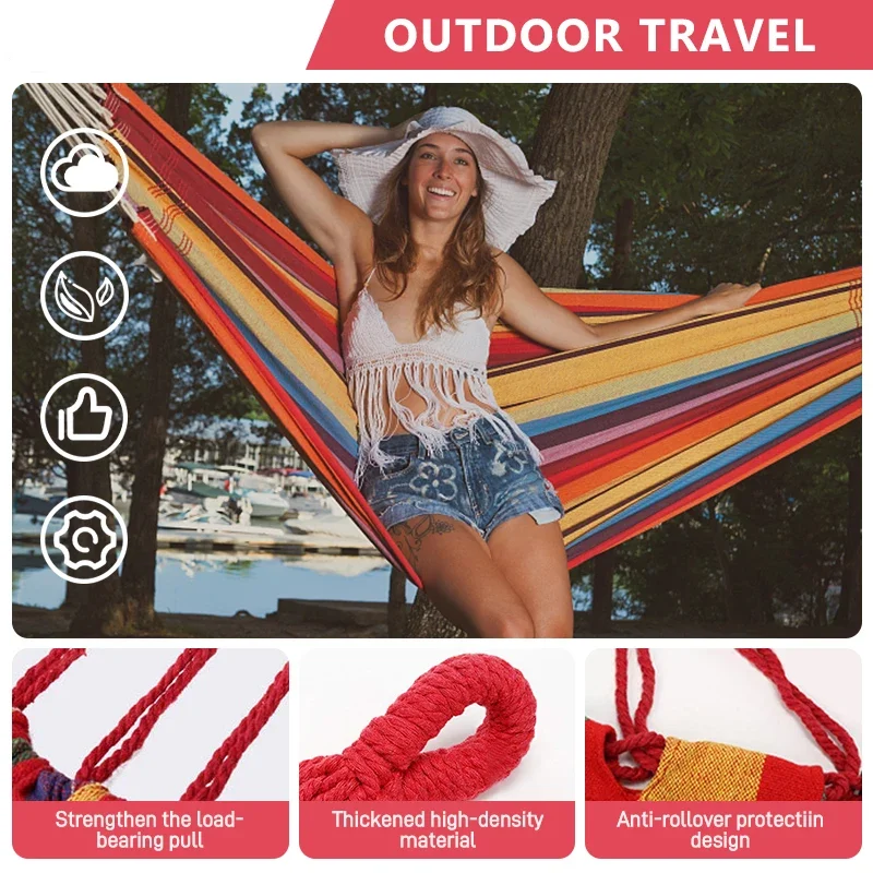 Hammock Reinforced Wooden Rod Canvas Outdoor Supplies Camping Hammock Reinforced Anti-rollover Single and Double