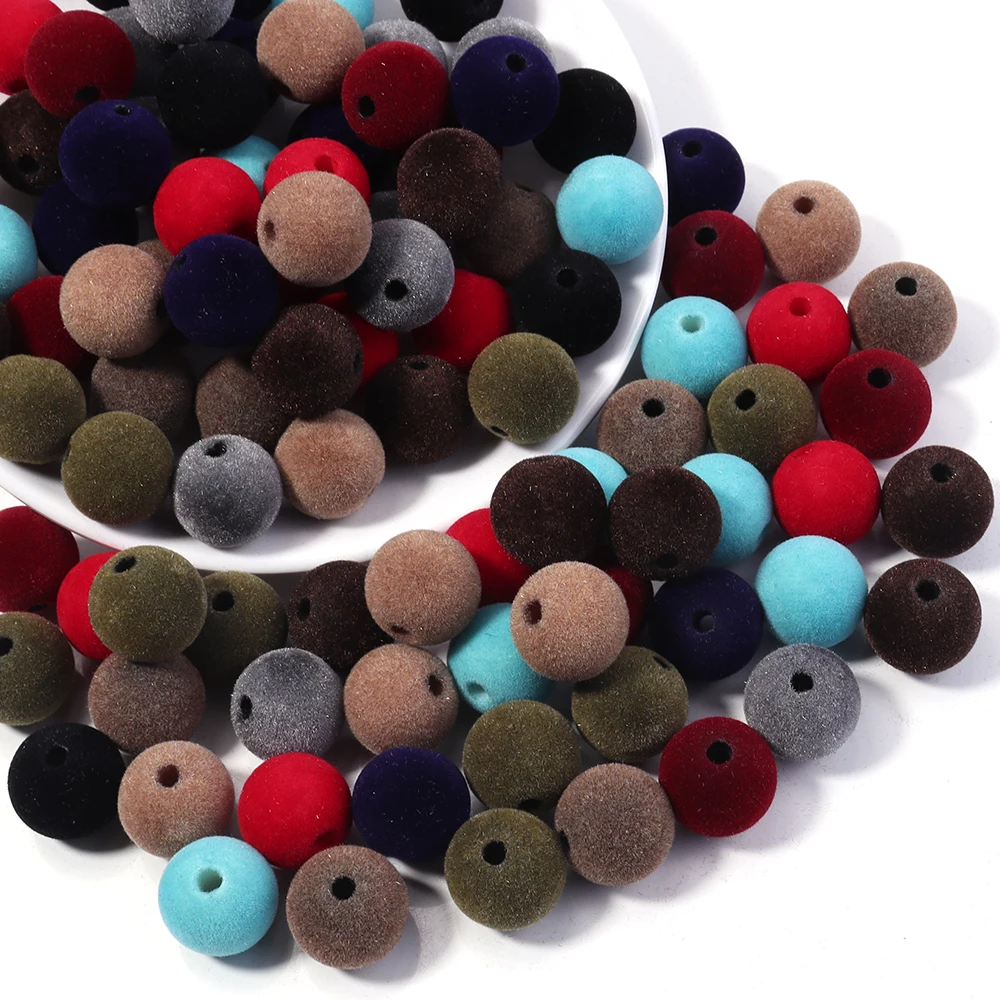 10 Stück, 16 mm, bunte, runde Samtperlen aus Acryl, mit großem Loch, zum Basteln, für Stifte, Armbänder und Schmuckherstellung. – Detail 6