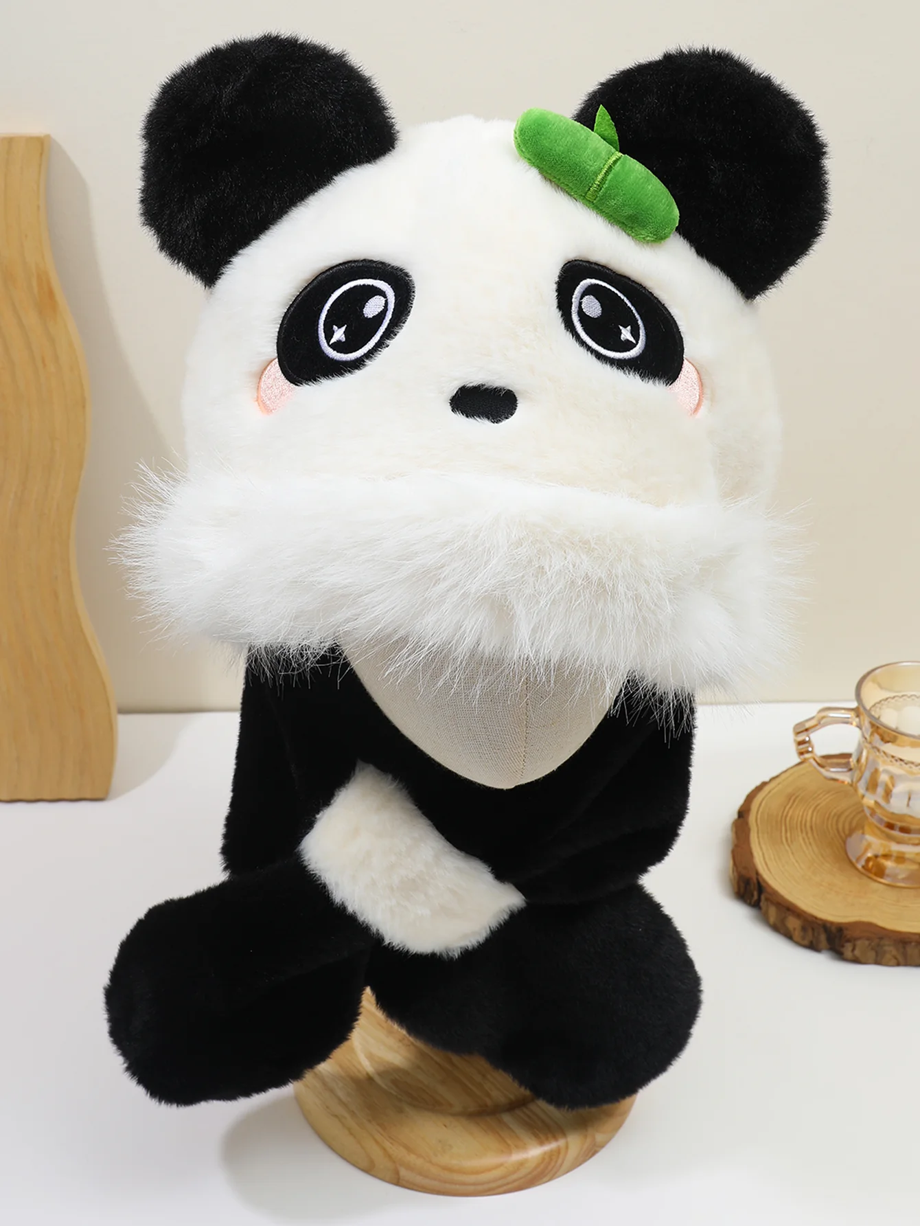 

Милая шапка с большой гладкой пандой (1 шт.) — фетр с зелеными листьями, утепление ушей и очаровательный, теплый осенне-зимний подарок для друзей