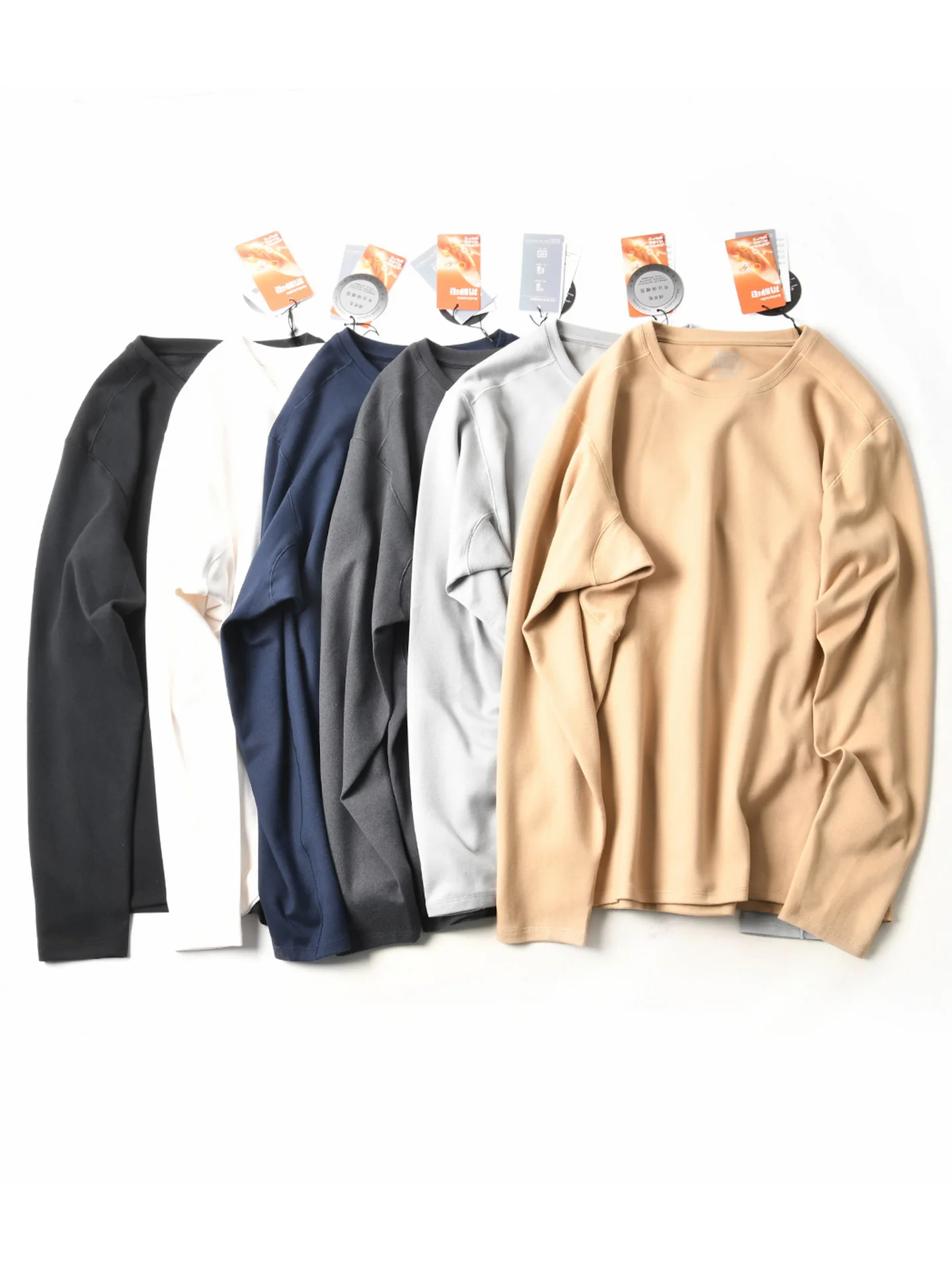 New American Style Soft Loose Casual Long Sleeve Fleece Lined T-Shirt for Men Autumn Winter Thermal round Neck Sweatshirt