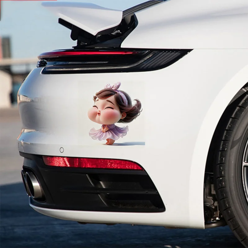 1Pc Cute Chubby Girl Purple Polka Dot Bow Dress Waterproof Vinyl Sticker for Car Motorcycle Helmet Bottle Laptop Window Wall view 4