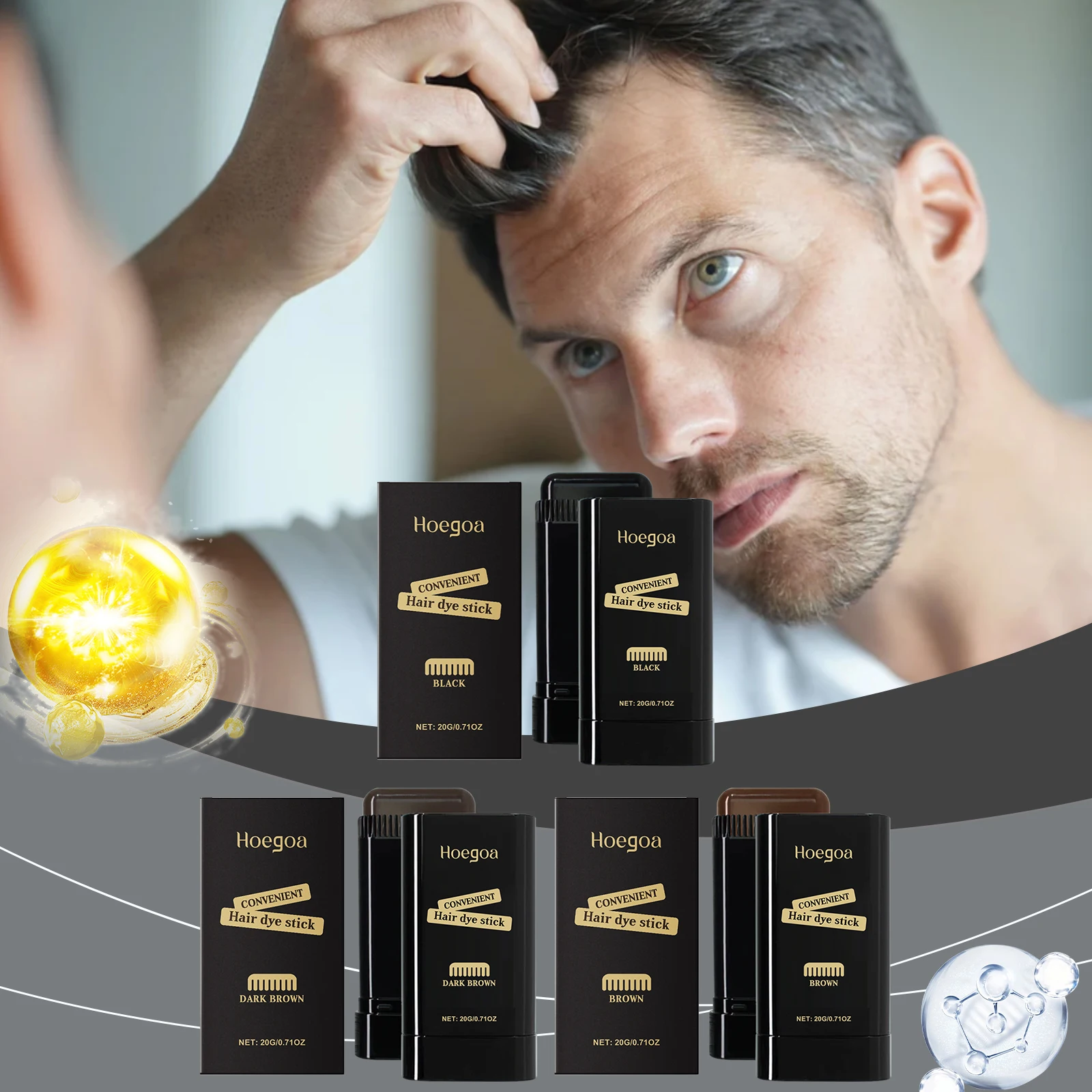 Hair Dye Stick Waterproof Quick Cover Gray White Hair Hairline Root Repair Black Brown Hair Natural Styling Hair Colouring Stick