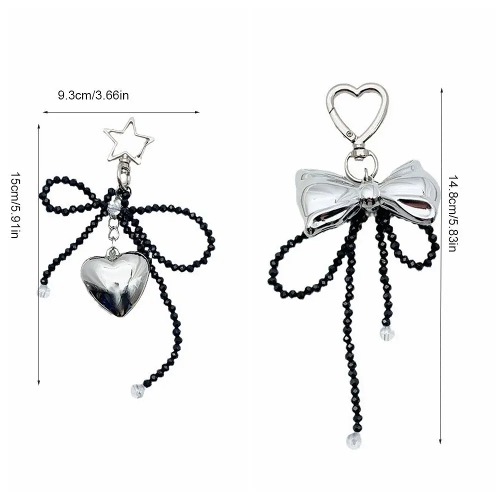 Sweet Beaded Bow Bag Pendant Metal Korean Style Bowknot Keychain Backpack Decoration Balletcore Y2k Bag Hanging Women