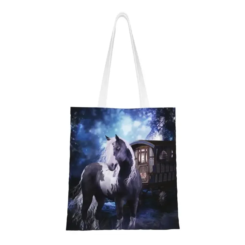 

Fashion Beautiful Gypsy Horse Shopping Tote Bags Reusable Animal Groceries Canvas Shopper Shoulder Bag