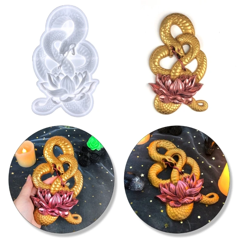 Q0KE Lotuses Snake Silicone Mold DIY Wall Decoration Room Decorative Half 3-dimensional Snake Sculpture Epoxy Resin Mold