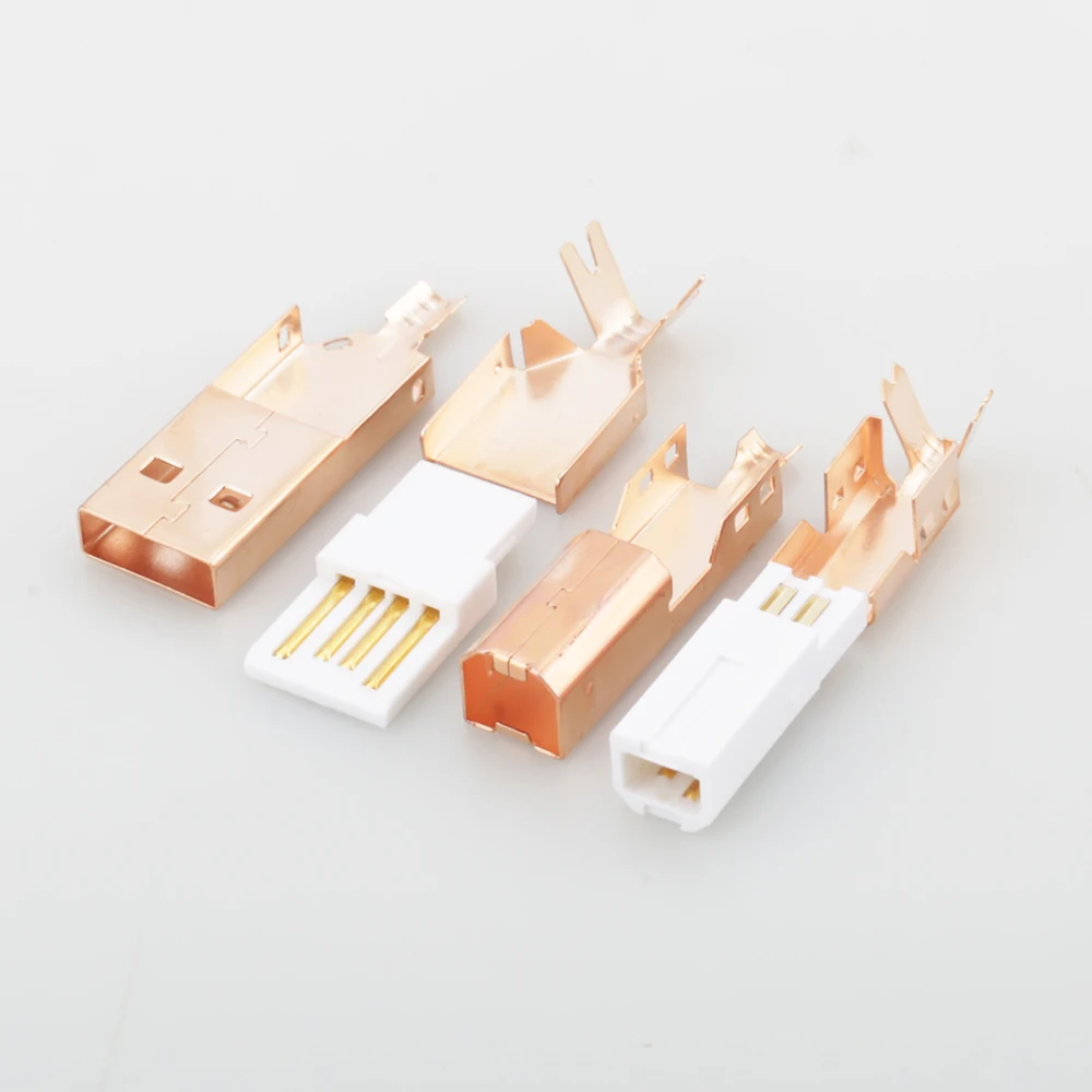 Hi-End Rose Gold Plated USB connector USB A+USB B Type A-B Plug For DIY USB Cable Taiwan Made
