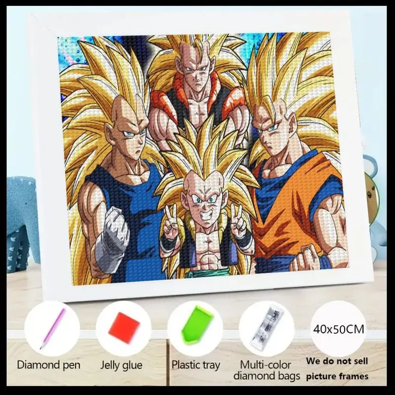

1 шт. Dragon Ball Z Super Saiyan 3 аниме 5D комплект алмазной живописи, полная дрель Goku Vegeta Gogeta Gotenks персонаж искусство горный хрусталь E