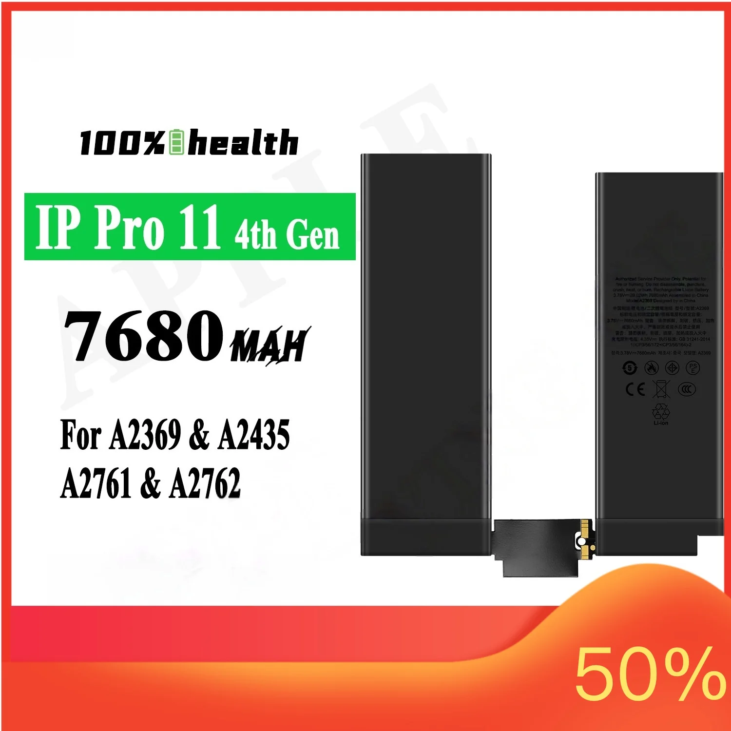 

7680mah Tablet Battery for Apple IPad Pro11 4th Generation A2762 A2369 A2435 A2761 Lithium Charging Battery