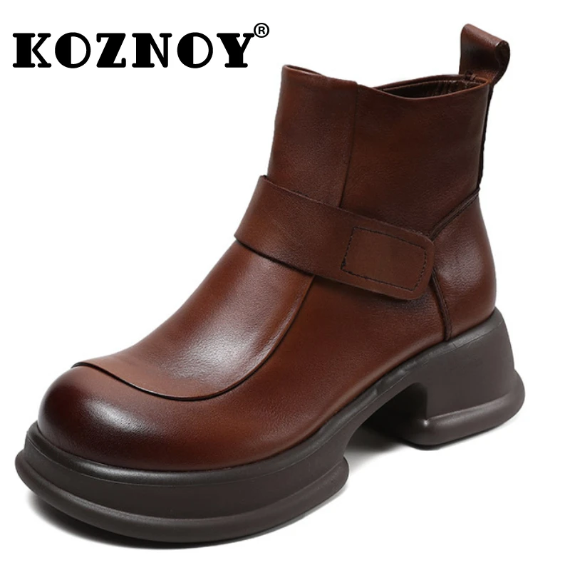 

Koznoy 3.5cm Women Cow Genuine Leather Natural Comfy Spring Moccasins Loafer Hook Autumn Ankle Flat Mid Calf Booties Boots Shoes