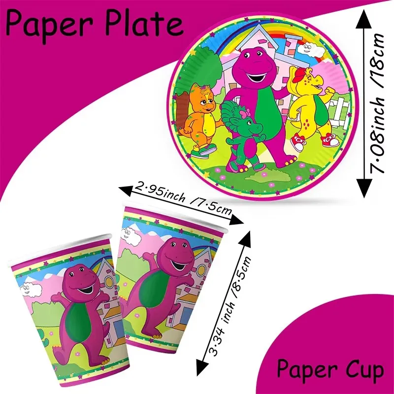 Barney Teller Tasse Dreieckige Flagge Happy Birthday Party Dekoration Einweg-Tischgeschirr-Set Charakter-Drucke Bestseller-Zubehör – Detail 10