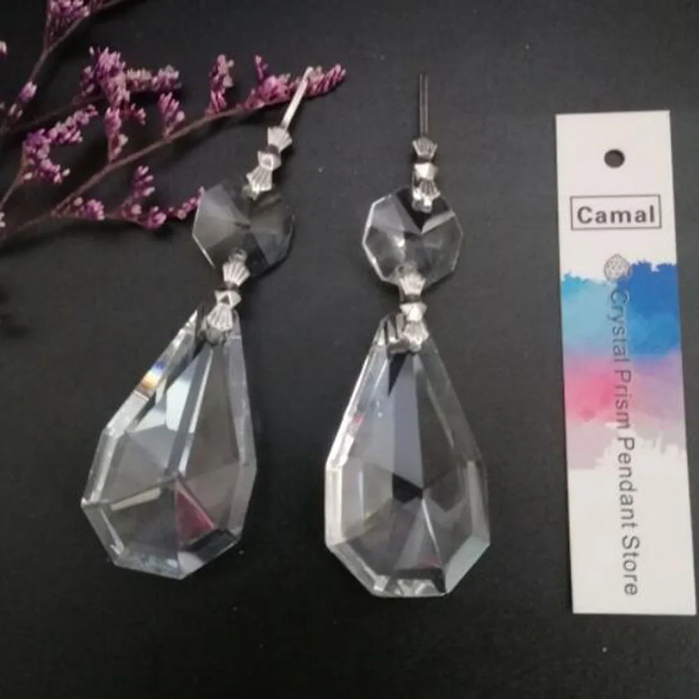 Camal 5pcs K9 Crystal Prisms 38mm Pendant  Drop Lamp Lighting Parts Ornament Suncatcher Chandelier Hanging Wedding Party Decor