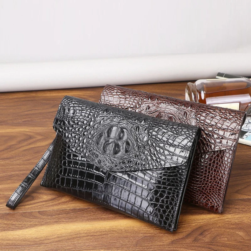 Bolsa de Embreagem Envelope Crocodilo, Pasta Real de Couro, Grande Capacidade, Bolsa Masculina, Alta Qualidade, Inverno, Novo, 2022