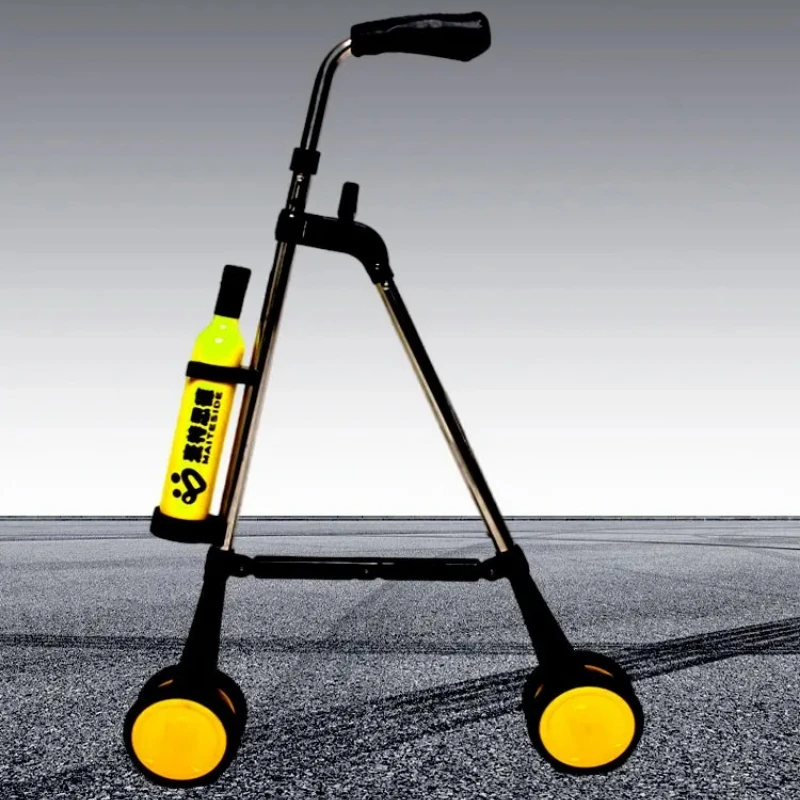 Rolling Wheel Walking Cane - Foldable Mobility Aid for Seniors Lightweight Travel Crutch with Adjustable Handle & Anti-Slip Base