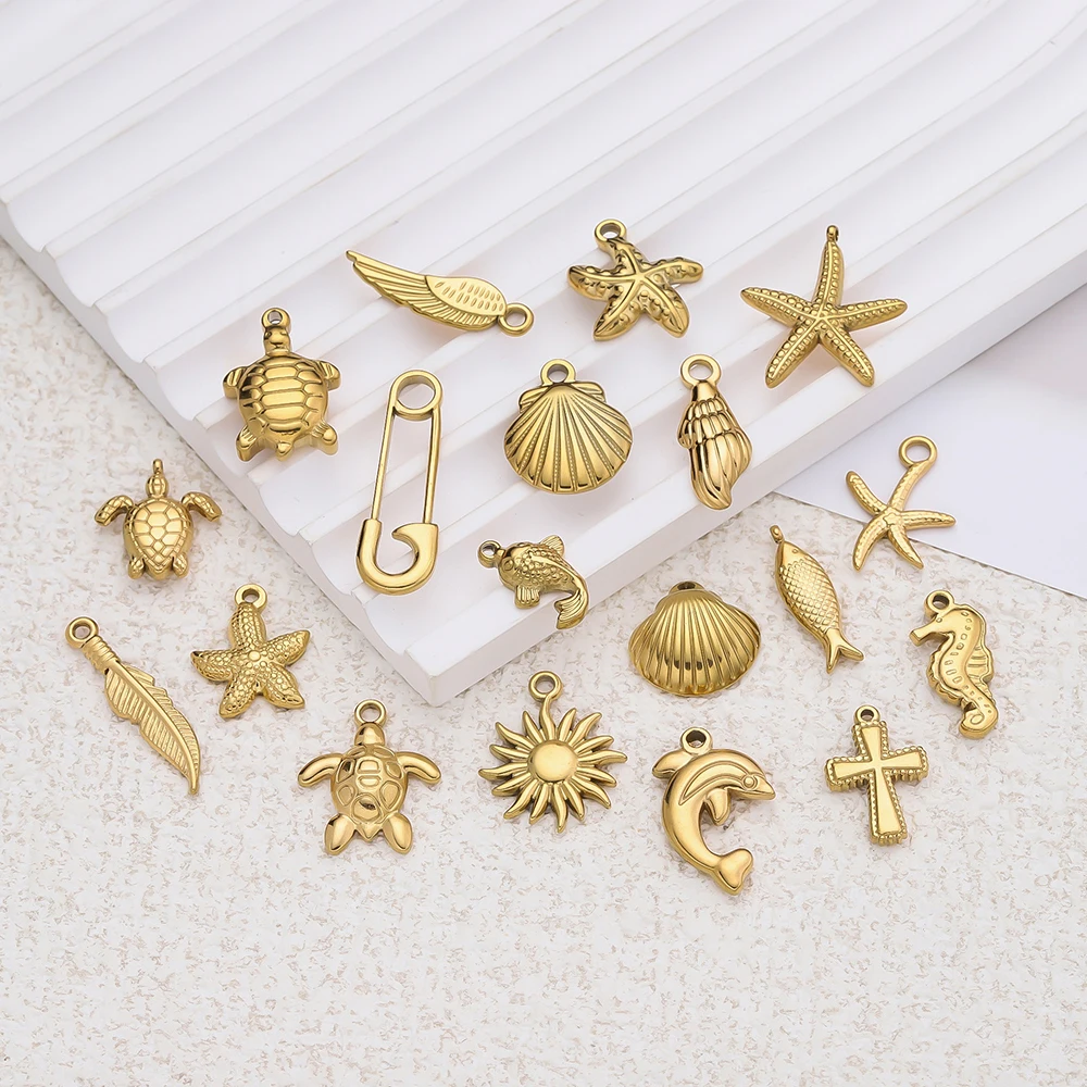 

2Pcs/pack Stainless Steel Ocean Animal Turtle Shell Conch Starfish Charms Pendant for DIY Jewelry Necklace Making Accessories